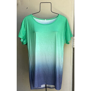 Ombre Green & Blue T Shirt Short Sleeve Womans Size XXL( Runs Small) Polyester